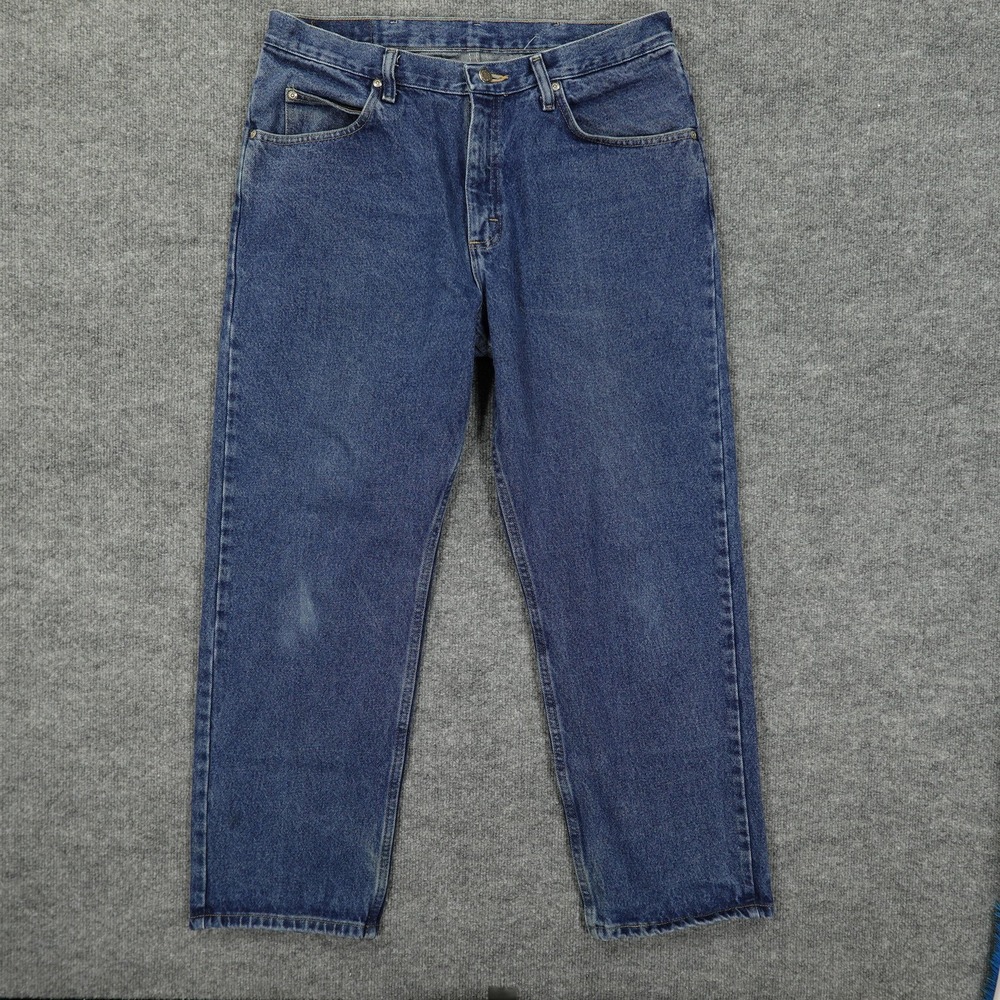 Wrangler Jeans Mens 35x30 Blue Relaxed Fit Straight Leg Denim Medium Wash Cotton